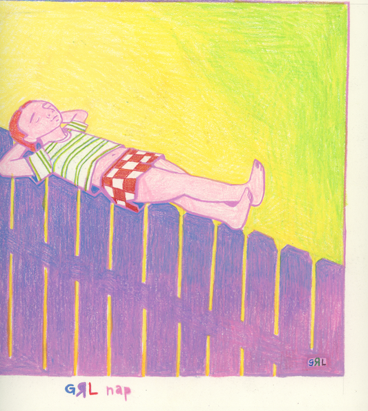 napping on fence - original drawing