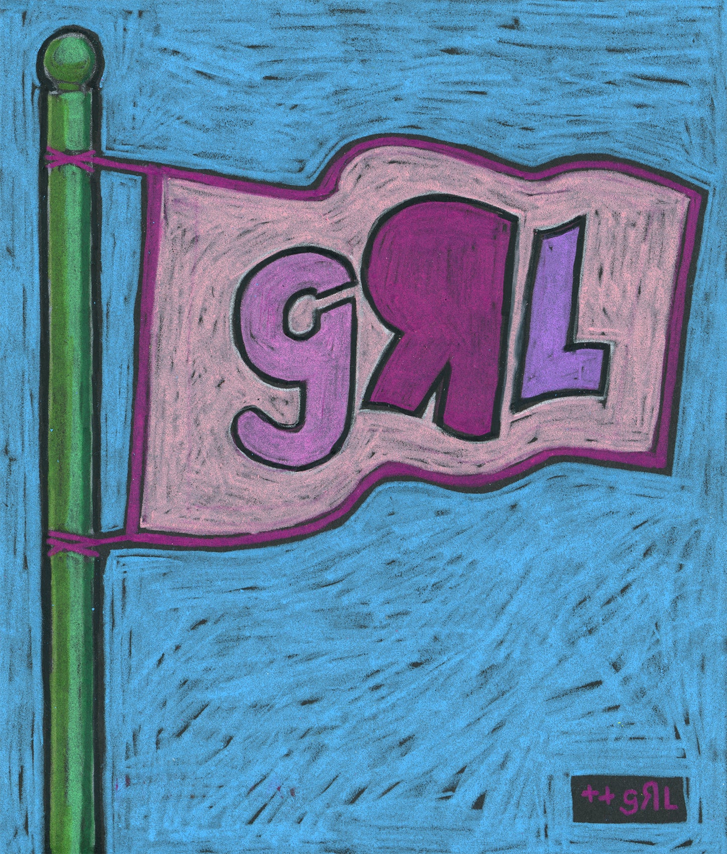 green flag / pink flag [grl] dyptich- original drawing